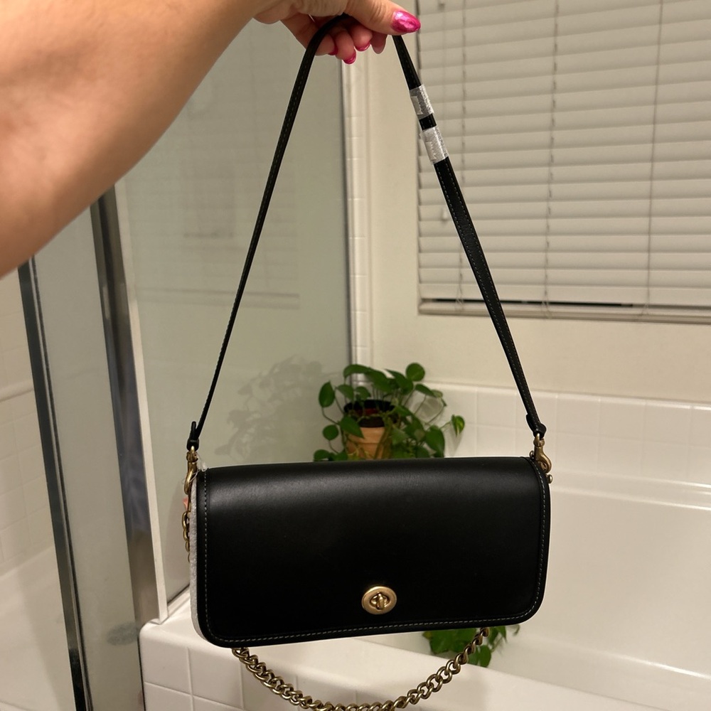 Coach Black Leather Crossbody Bag with Gold Chain